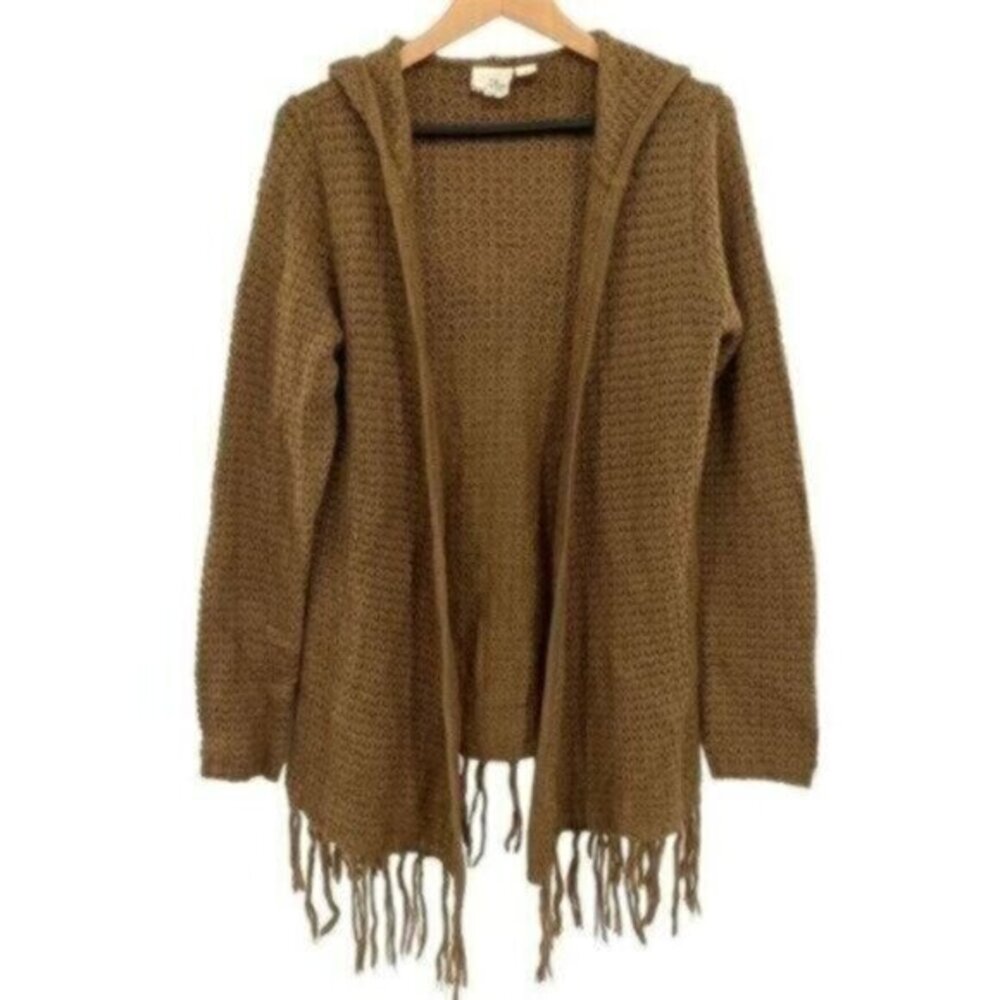 Olive Street Women’s Hooded Fringe Waffle Knit Cardigan Sweater